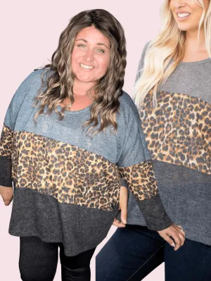 SALE- Amina Colorblock Top w/Animal Print Pop
