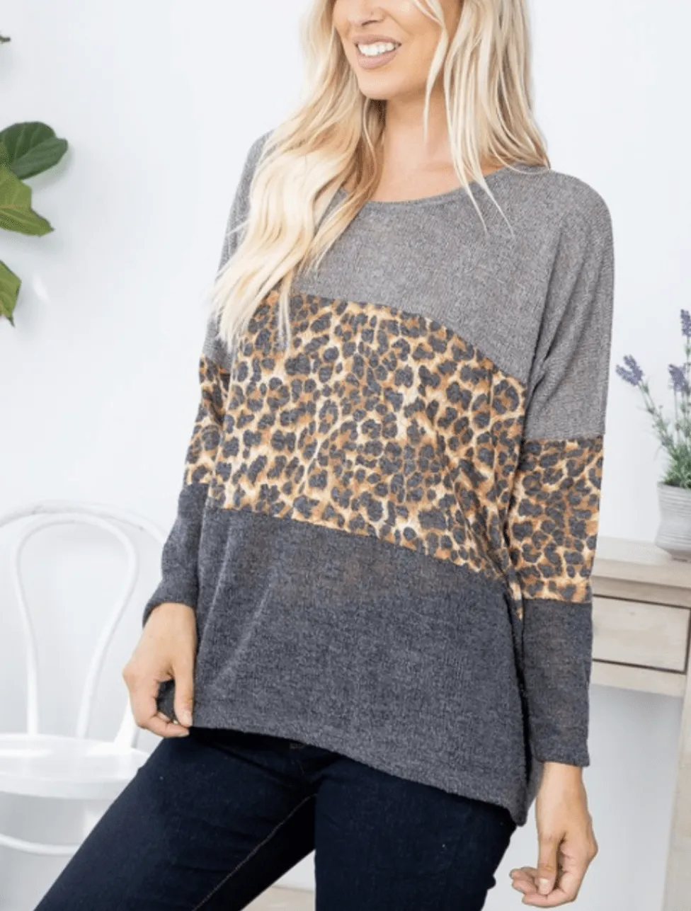 SALE- Amina Colorblock Top w/Animal Print Pop