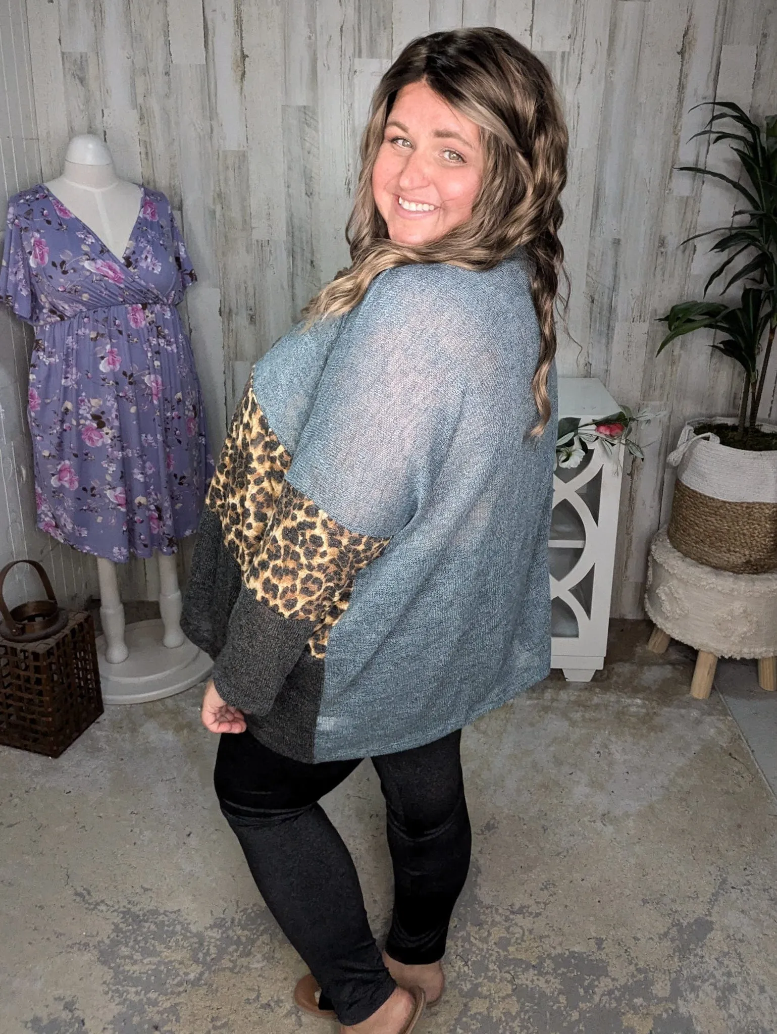SALE- Amina Colorblock Top w/Animal Print Pop