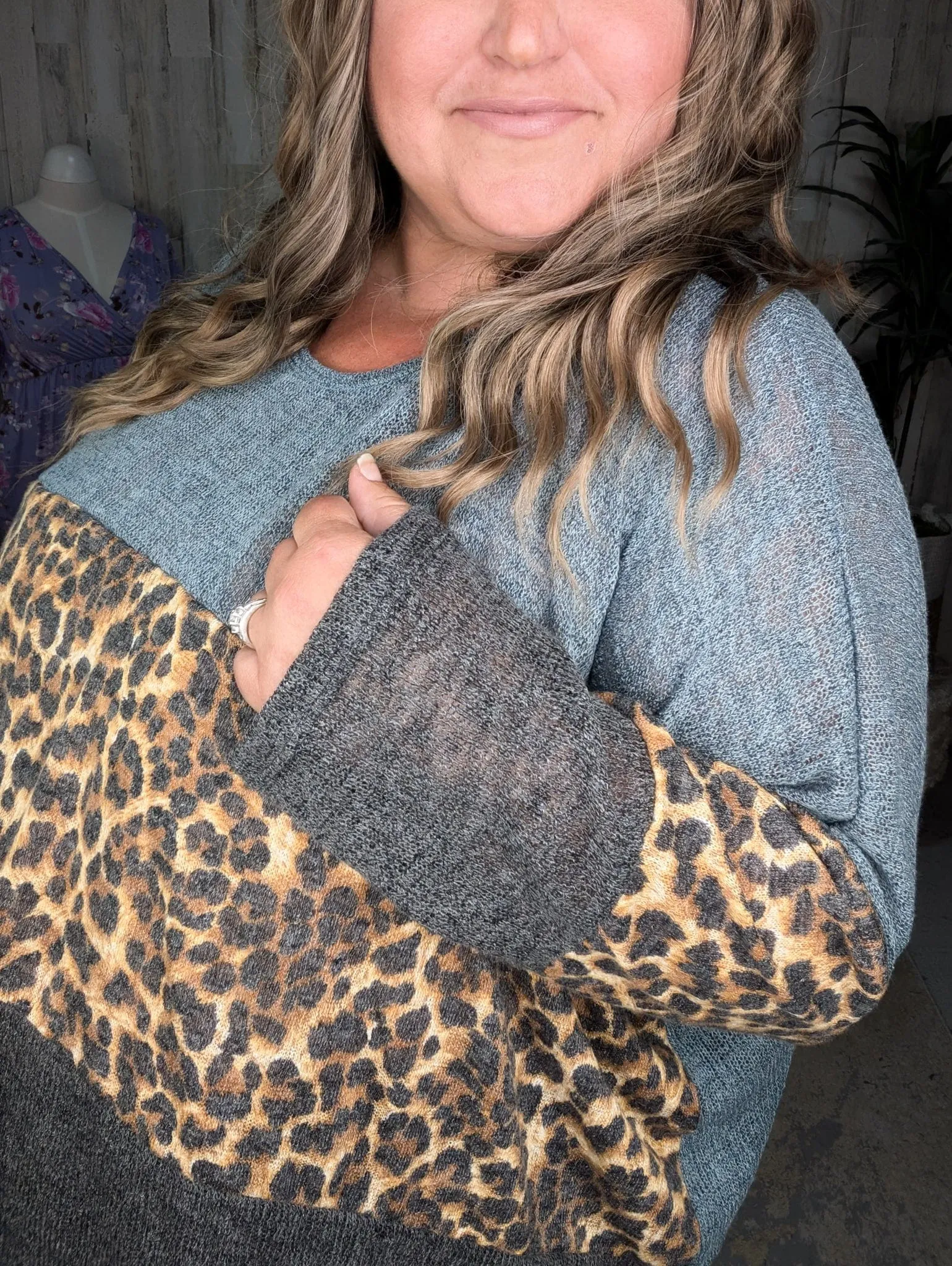 SALE- Amina Colorblock Top w/Animal Print Pop