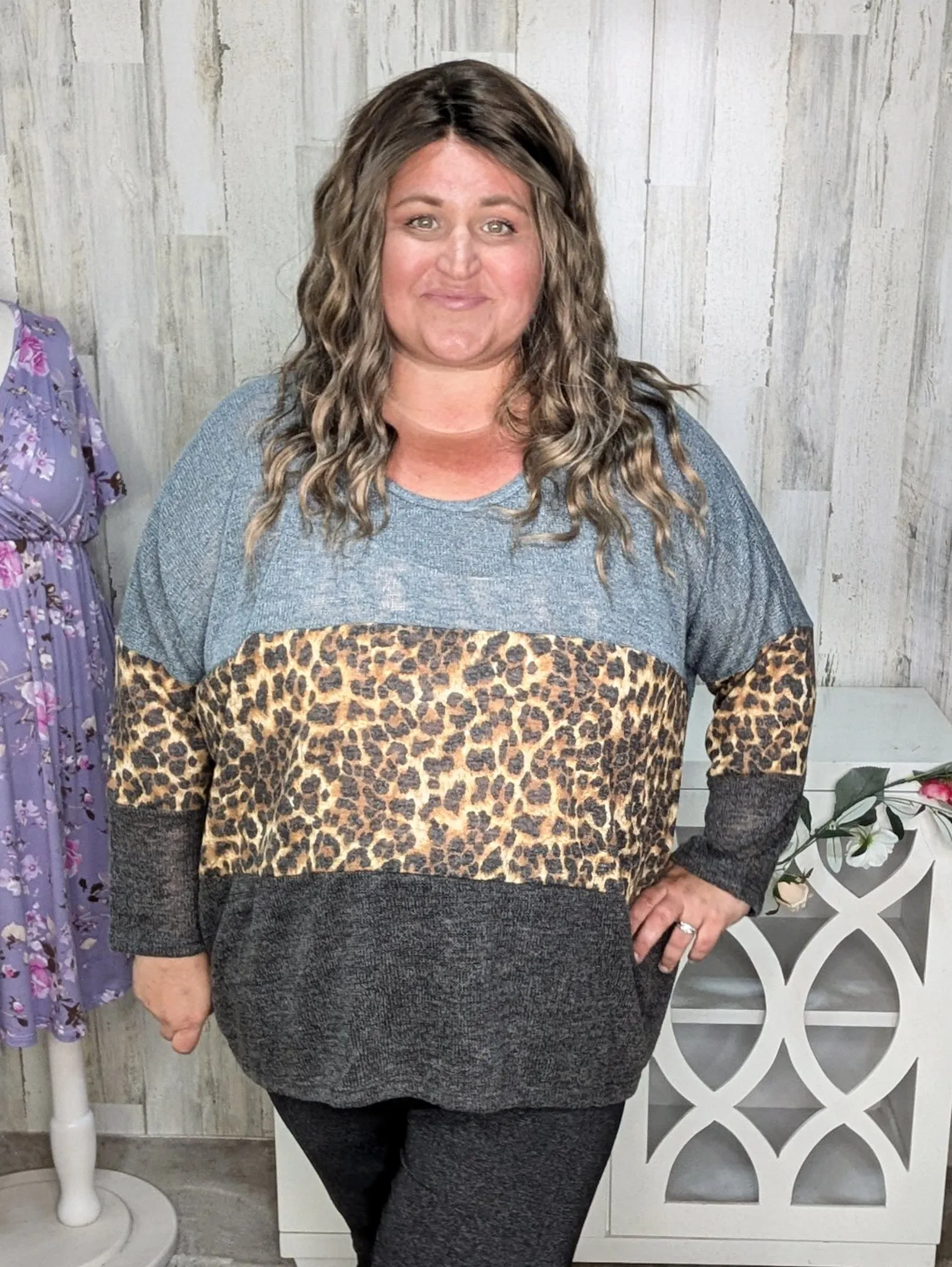 SALE- Amina Colorblock Top w/Animal Print Pop