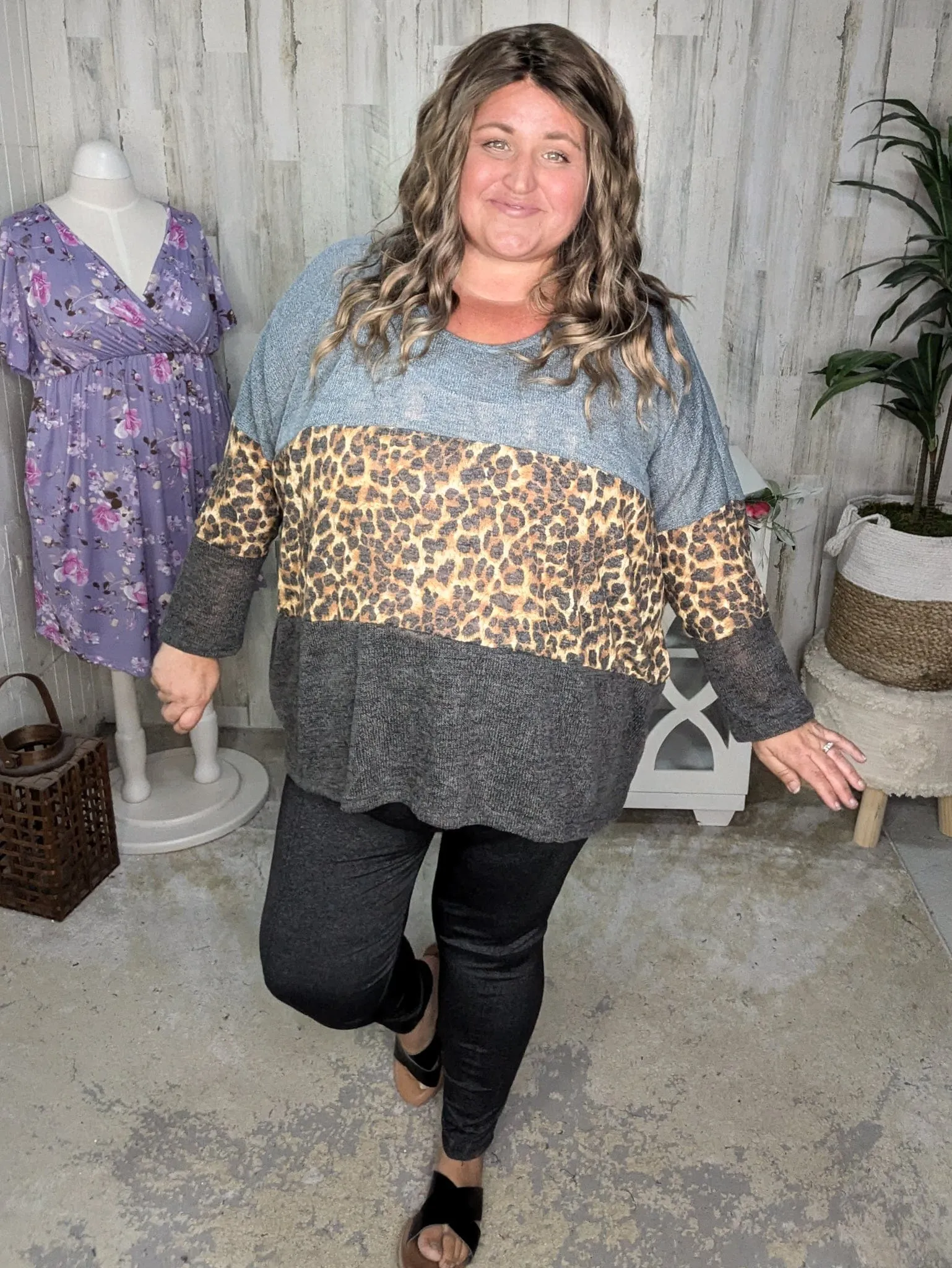 SALE- Amina Colorblock Top w/Animal Print Pop