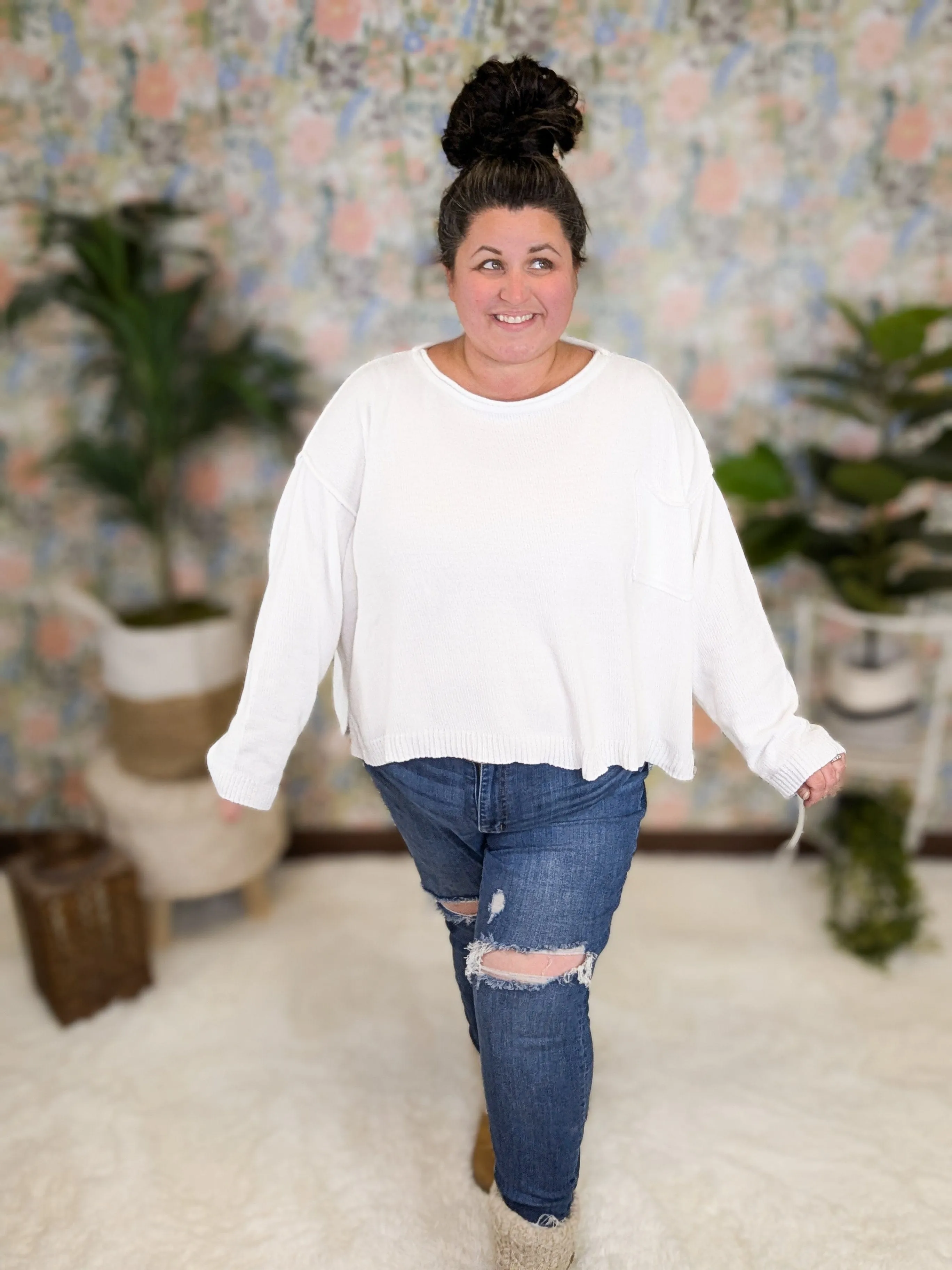 SALE- Tommi Slouchy Pocket Sweater in Vanilla Cream