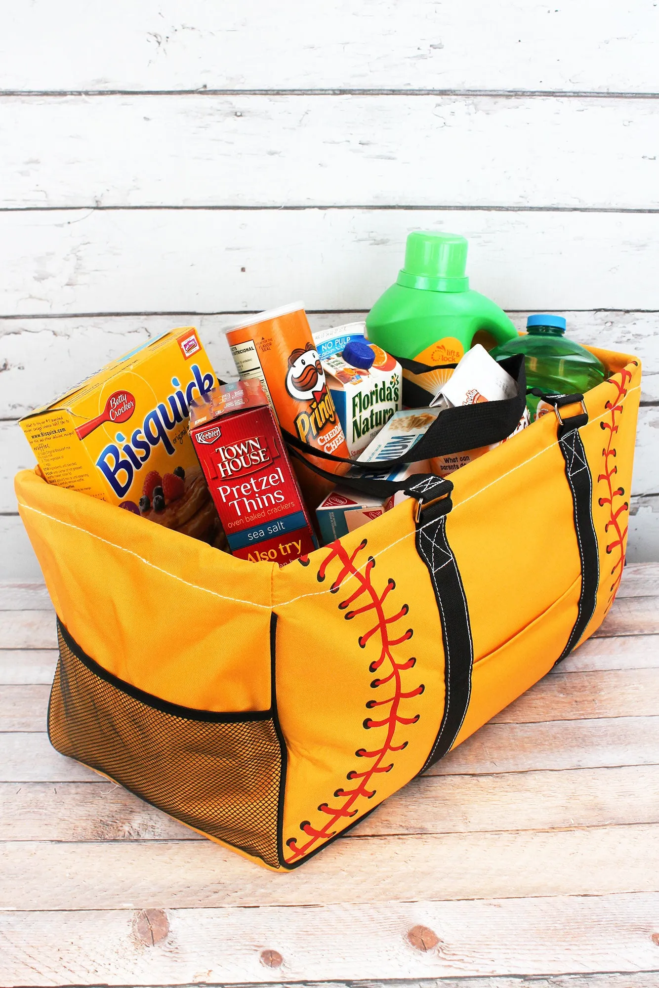 Softball Laces Collapsible Haul-It-All Basket with Mesh Pockets