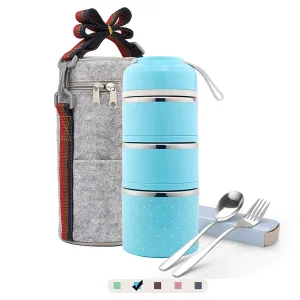 Stackable Lunch Box,ArderLive Portable Stainless Steel Insulated Lunch Box with Lunch Bag, BPA Free Leakproof Food Storage Container with Lid.(2Layer, Gray)