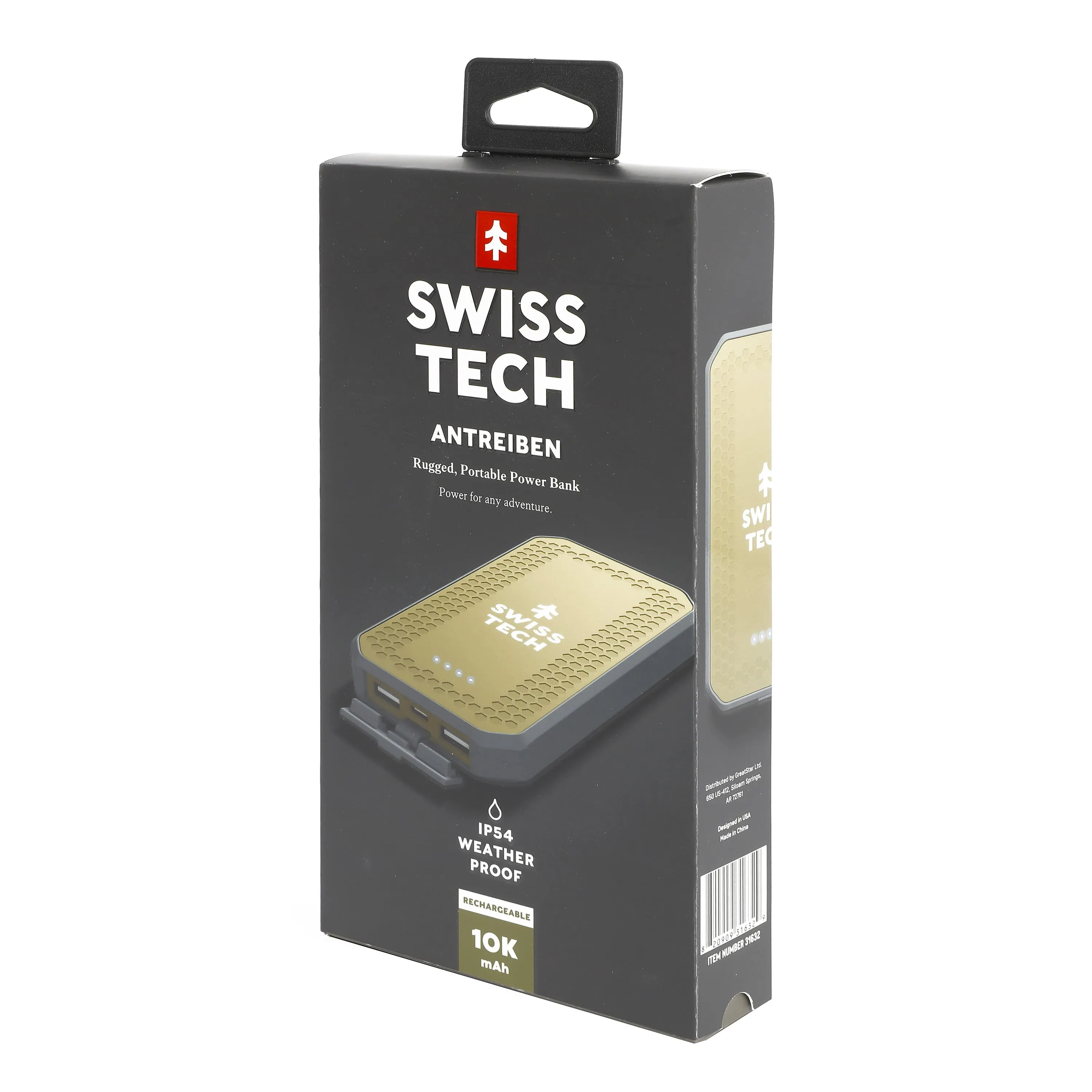 Swiss Tech 10000 mAh RUGGED PORTABLE POWER BANK / CHARGER | IP54 WEATHER PROOF