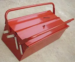TOOL BOX  ALL METAL- 3 TRAY- FOLDING CANTILEVER TYPE WITH TWO HANDLES- NEW.