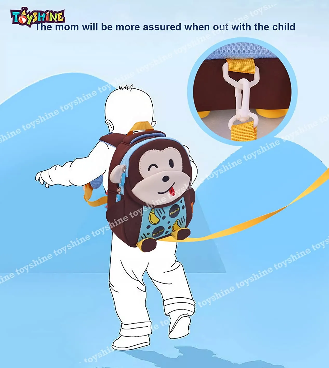 Toyshine Guddu Monkey for Kids Girls Boys Cute Toddler Backpack Preschool Nursery Travel Bag - Mini Size - Brown