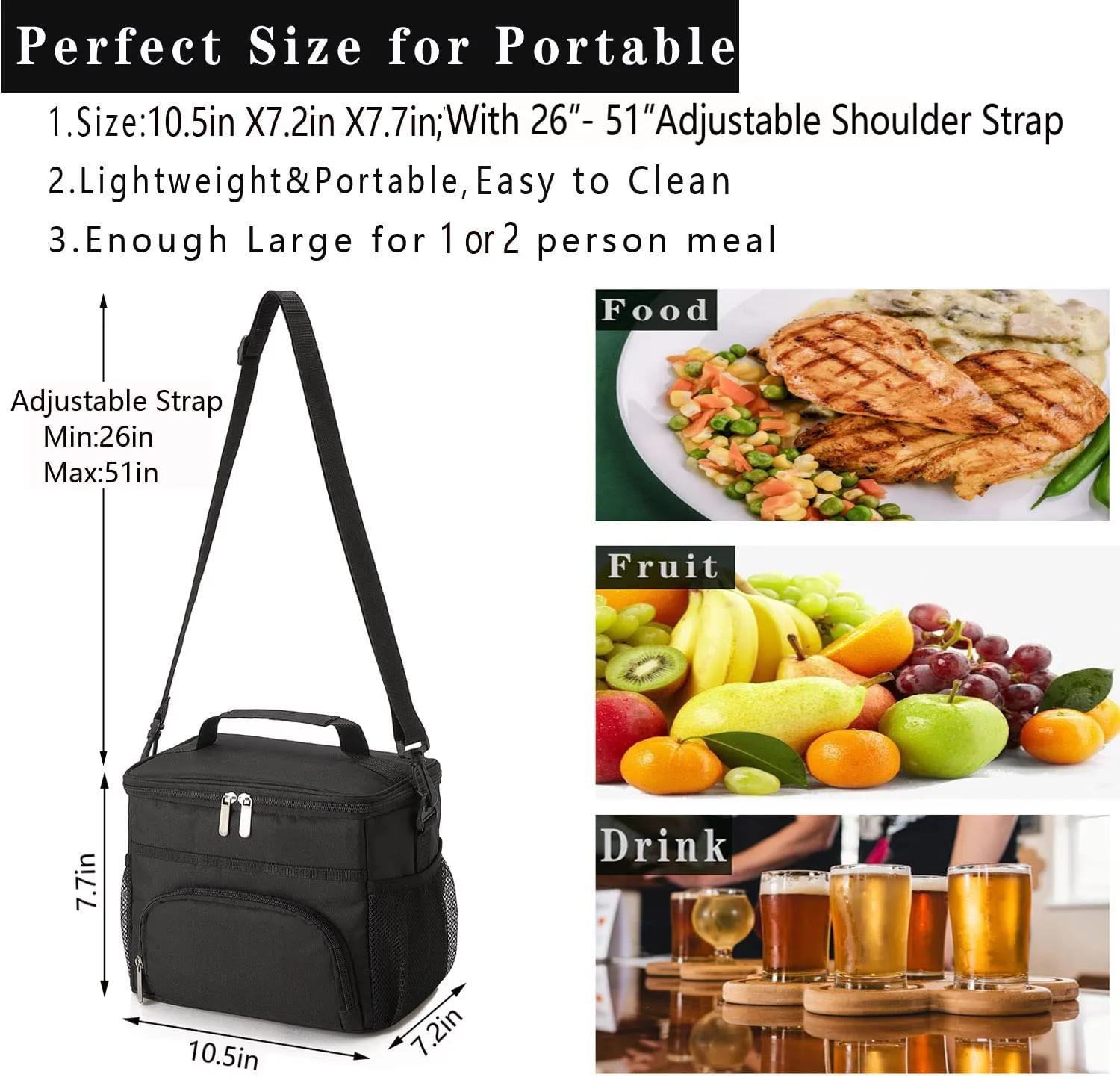ZM-YOUTOO Insulated Lunch Bag - Thermal Leakproof Reusable Lunch Box -Soft Cooler Cooling Bag With Adjustable Strap for Office Work Picnic Hiking…