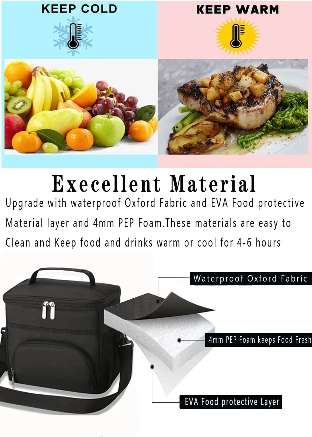 ZM-YOUTOO Insulated Lunch Bag - Thermal Leakproof Reusable Lunch Box -Soft Cooler Cooling Bag With Adjustable Strap for Office Work Picnic Hiking…